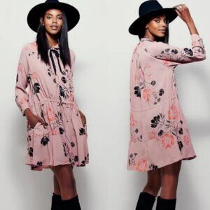 Free People 'Lena' Floral Mini Dress in PINK FLORAL Sz Small EUC